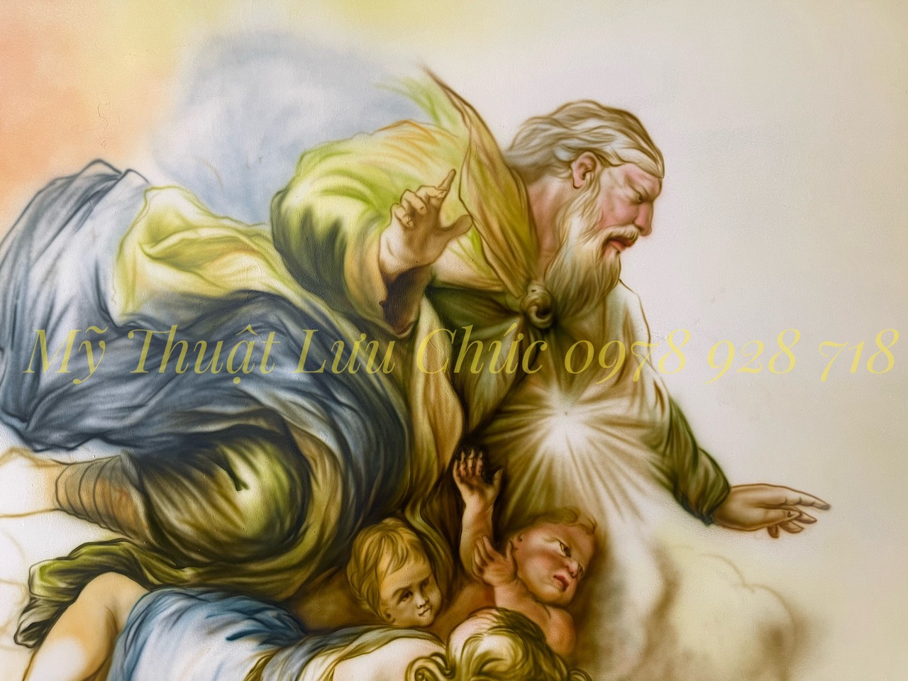 vẽ tranh trần mây cổ điển nhà thờ bình dương