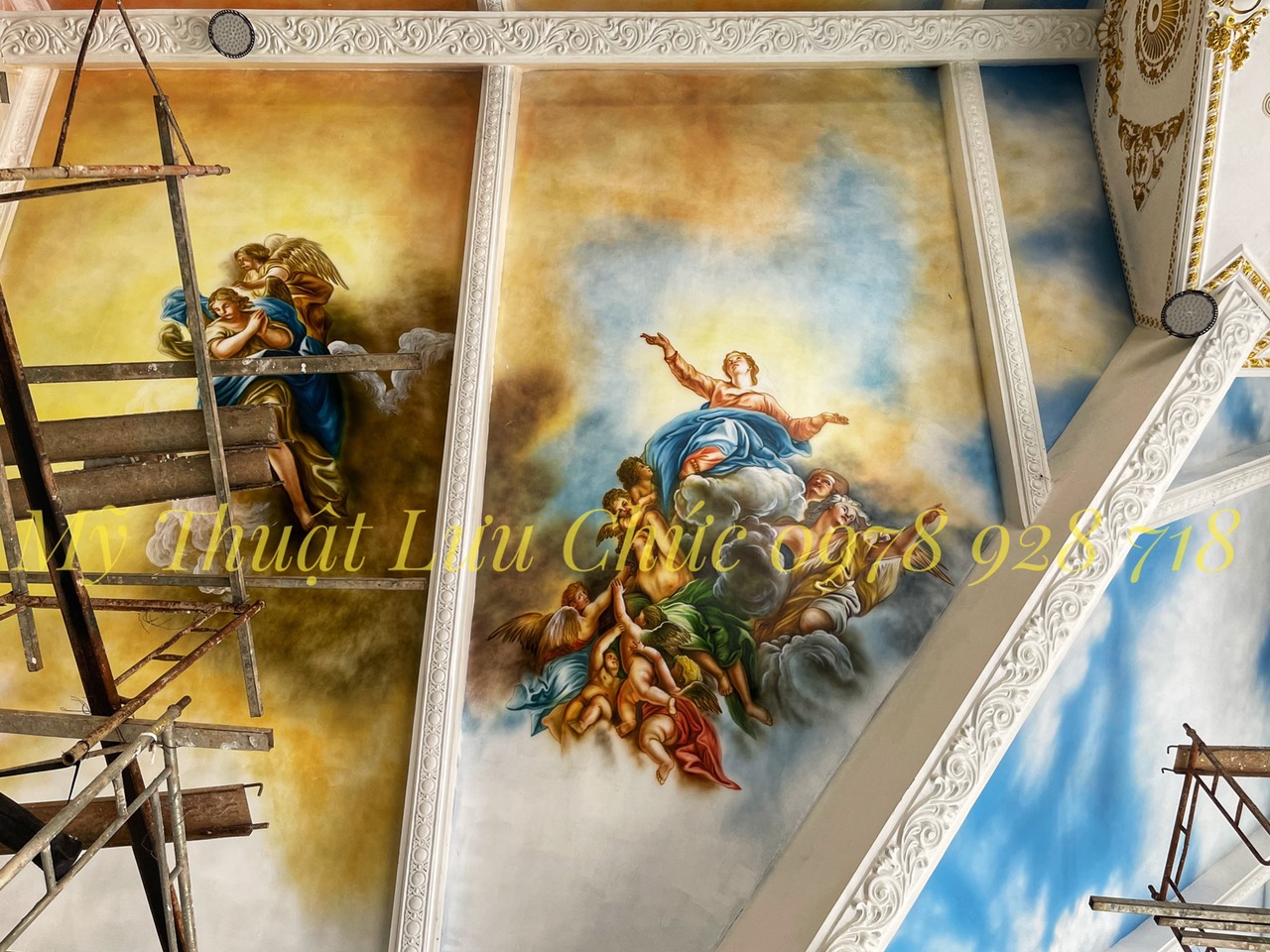 Vẽ trần mây cổ điện đẹp